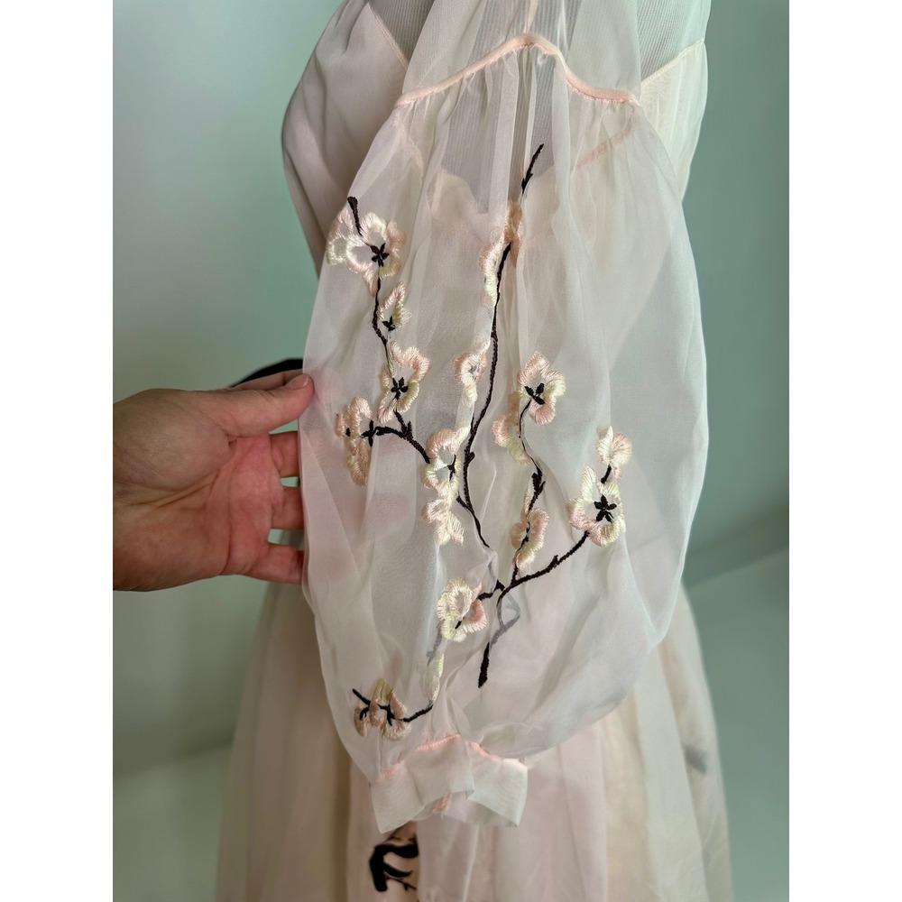 Eyeful by Ruth Flan Pink Nylon Organza Embroidered Dress Heart Neckline Vintage - Picture 8 of 11